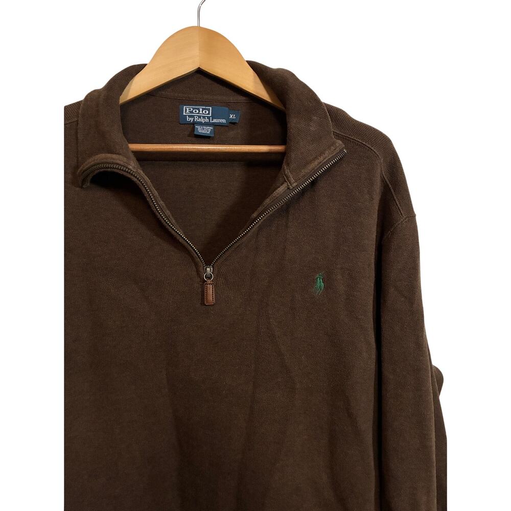 Polo Ralph Lauren Mens XL Brown Quarter Zip Pullover 100% Cotton Pony